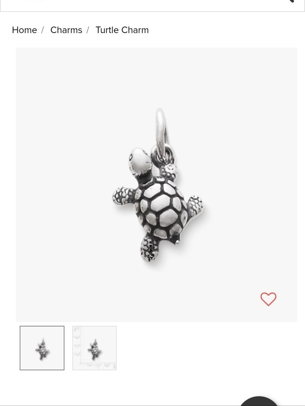 James Avery Sterling Silver Turtle Charm Pendant